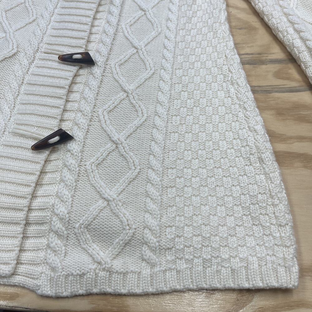 LL Bean Wool Blend Cardigan Cable Knit Fisherman Toggle Button Size Medium - Picture 8 of 13